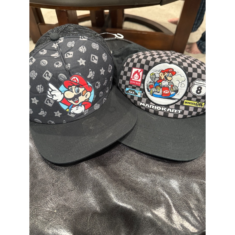 2 Super Mario Kart Youth OSFM Black Baseball Cap Hat Nintendo